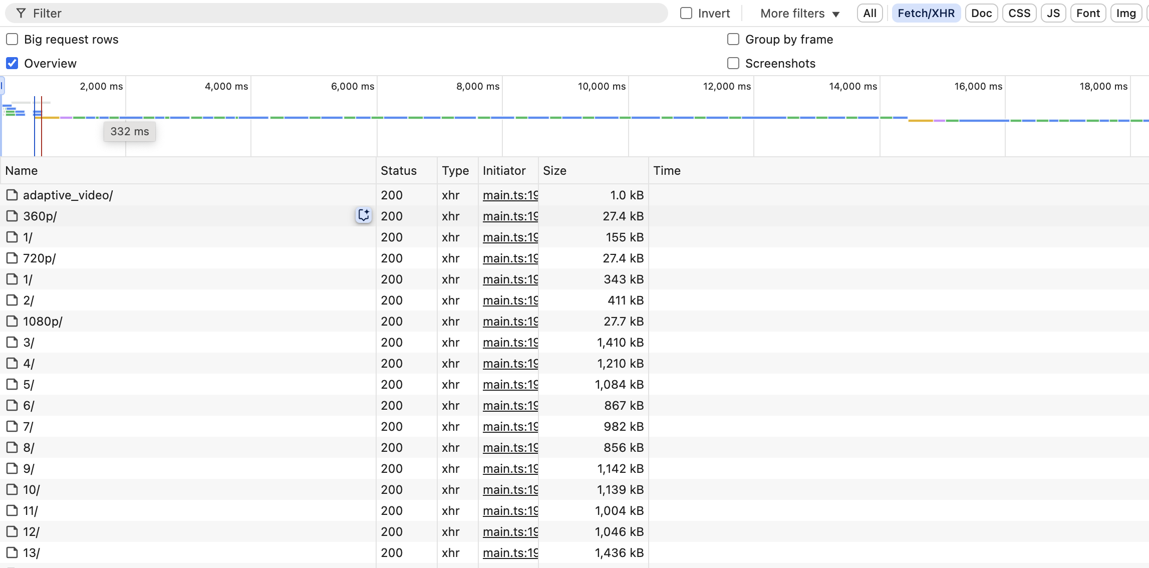 Custom video player network tab